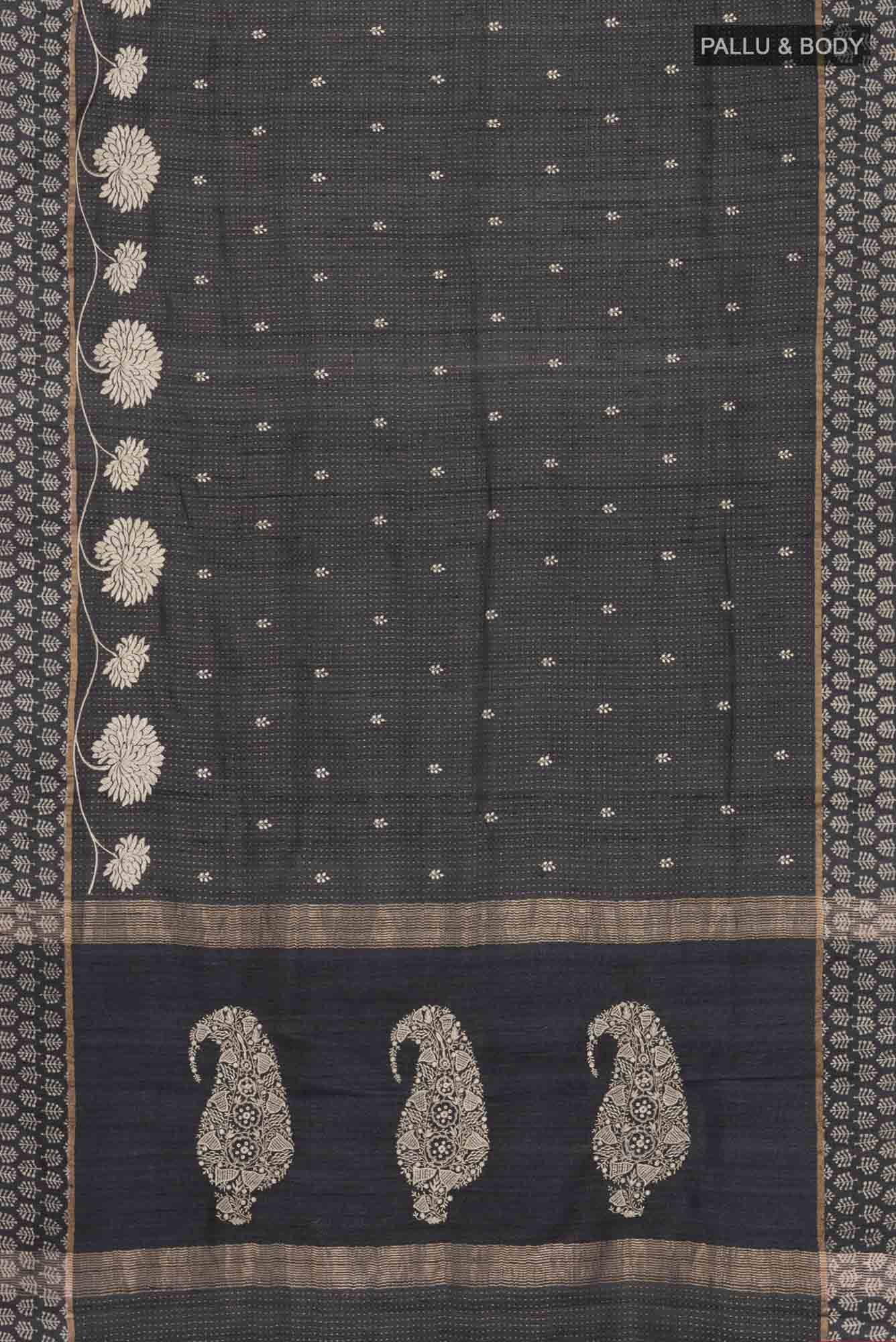 Black Bhagalpuri Tussar Silk Saree