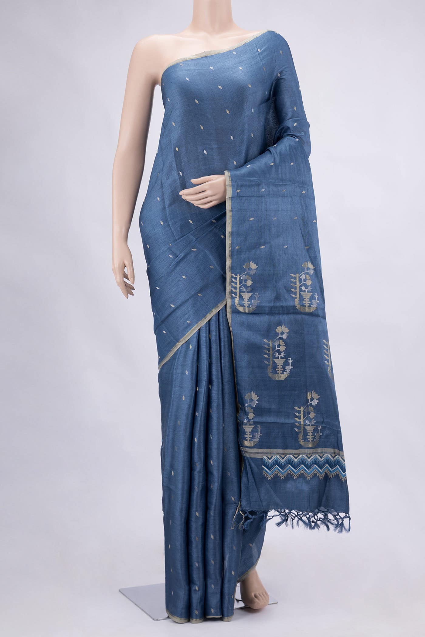 Blue Dual Tone Tussar Silk Saree
