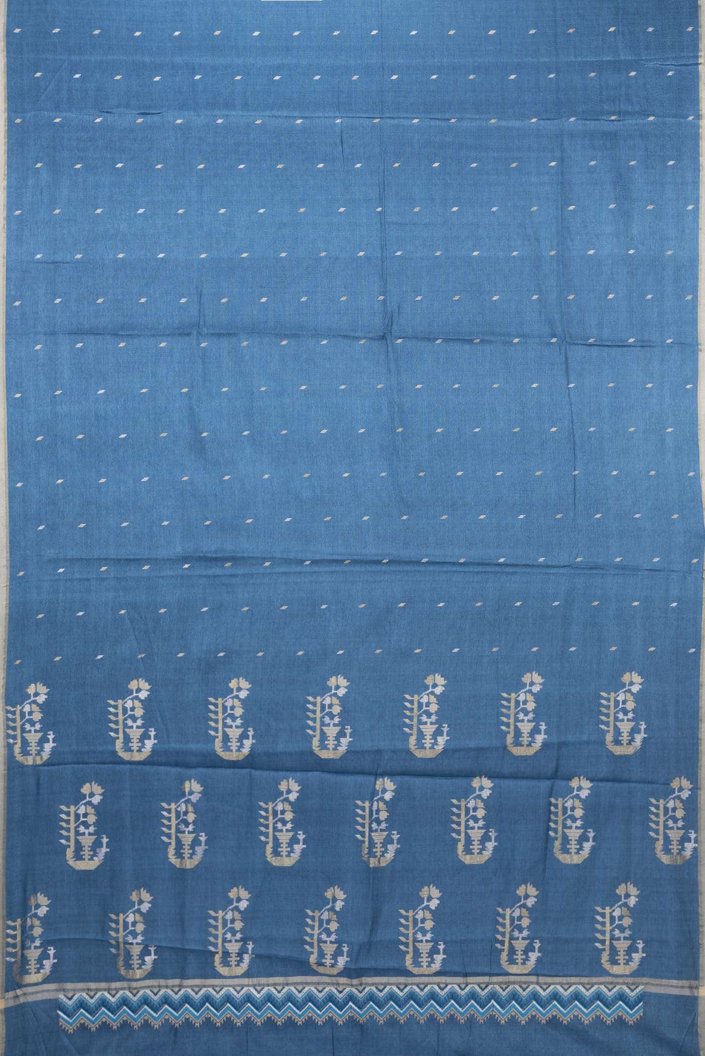 Blue Dual Tone Tussar Silk Saree