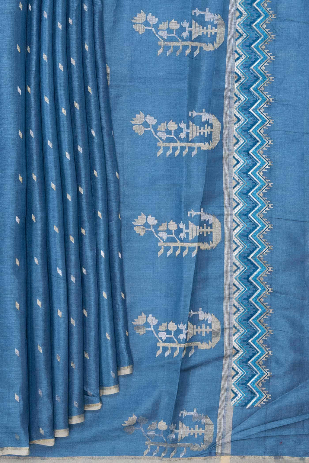 Blue Dual Tone Tussar Silk Saree