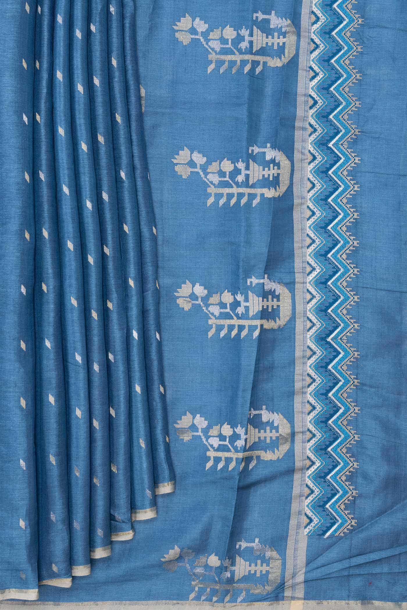 Blue Dual Tone Tussar Silk Saree
