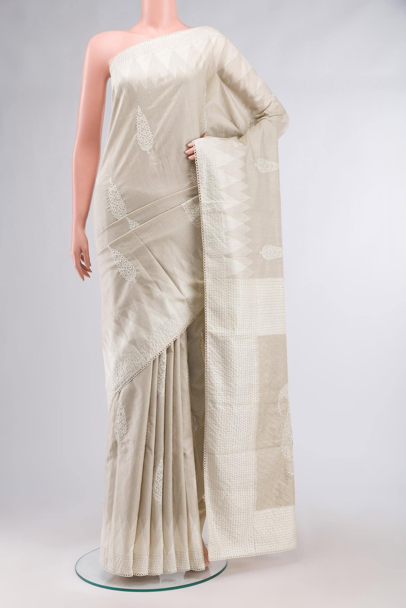 Cream Bhagalpuri Tussar Silk Saree