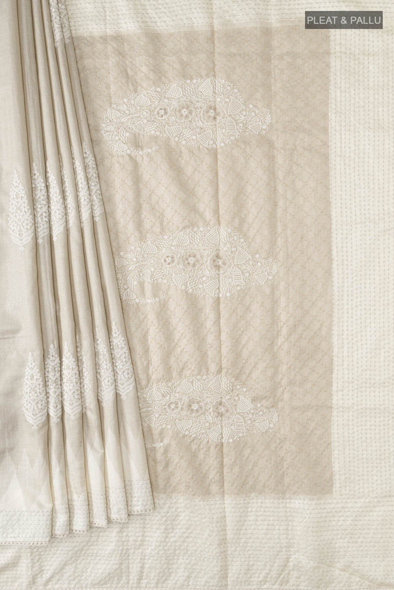 Cream Bhagalpuri Tussar Silk Saree