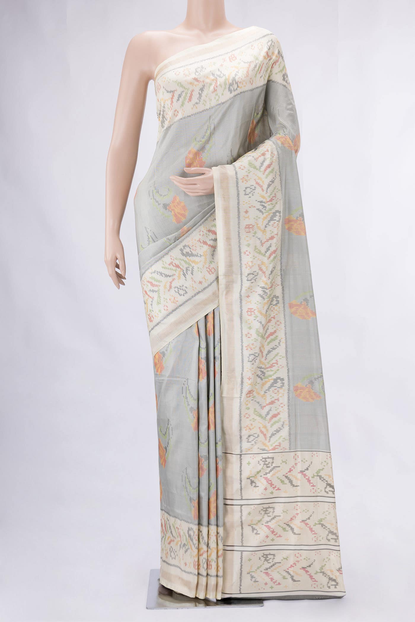 Grey Dual Tone Double Ikat Saree