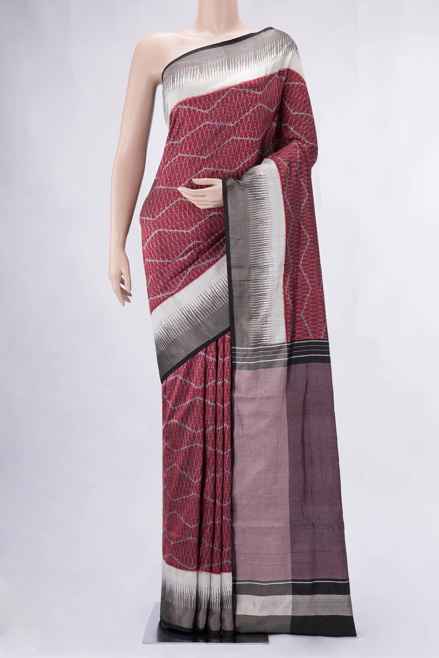 Pure Silk Pure Zari Maroon Dual Tone Double Ikat Saree