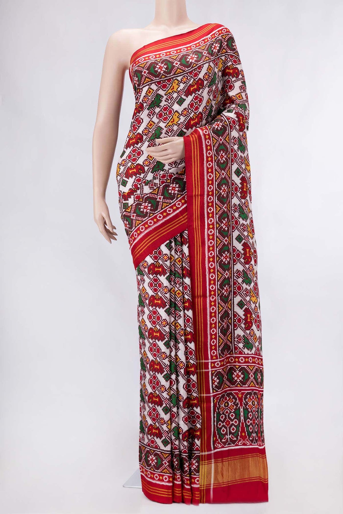 Pure Silk Pure Zari Multi Color Double Ikat Saree
