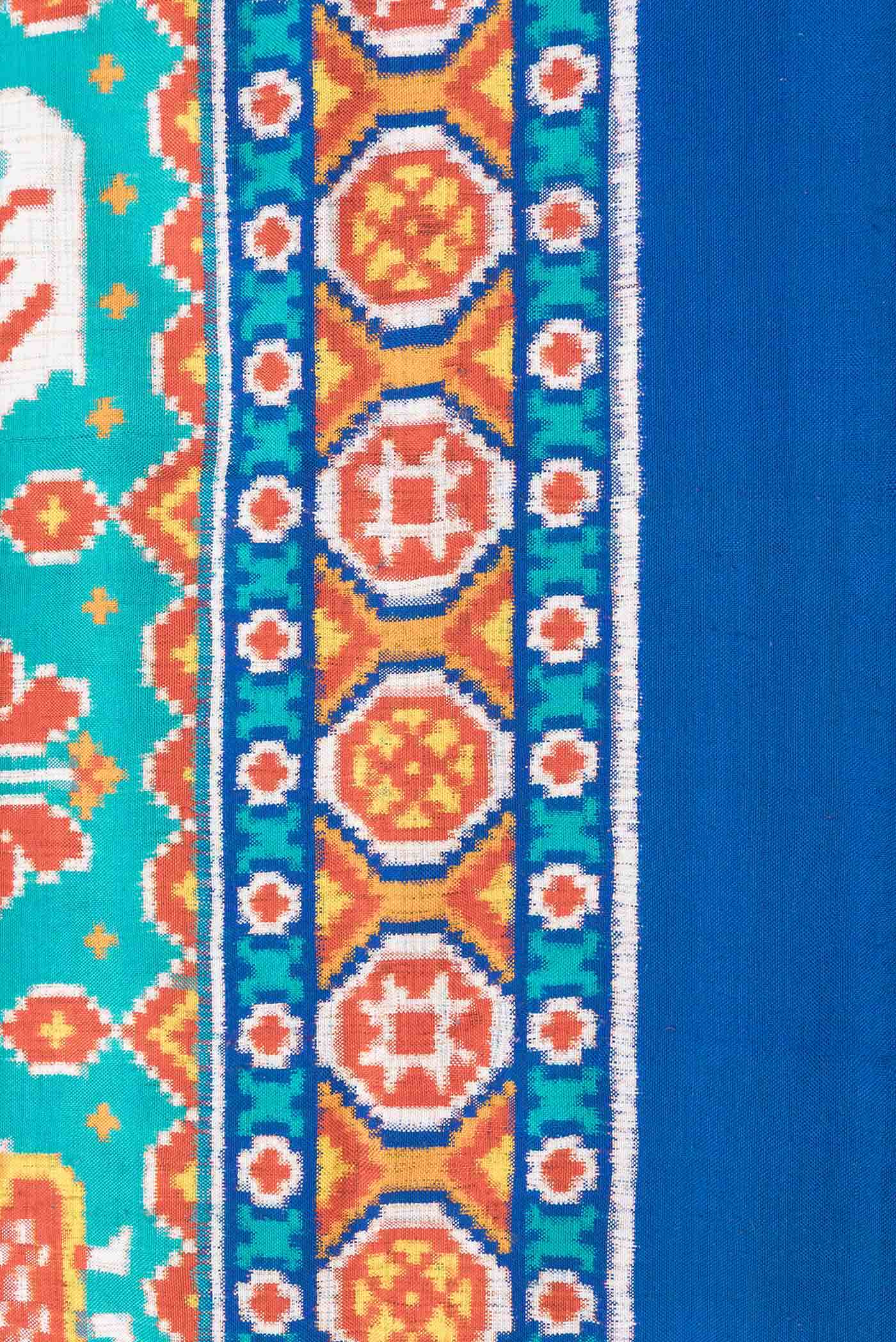 Pure Silk Pure Zari Blue Dual Tone Double Ikat Saree