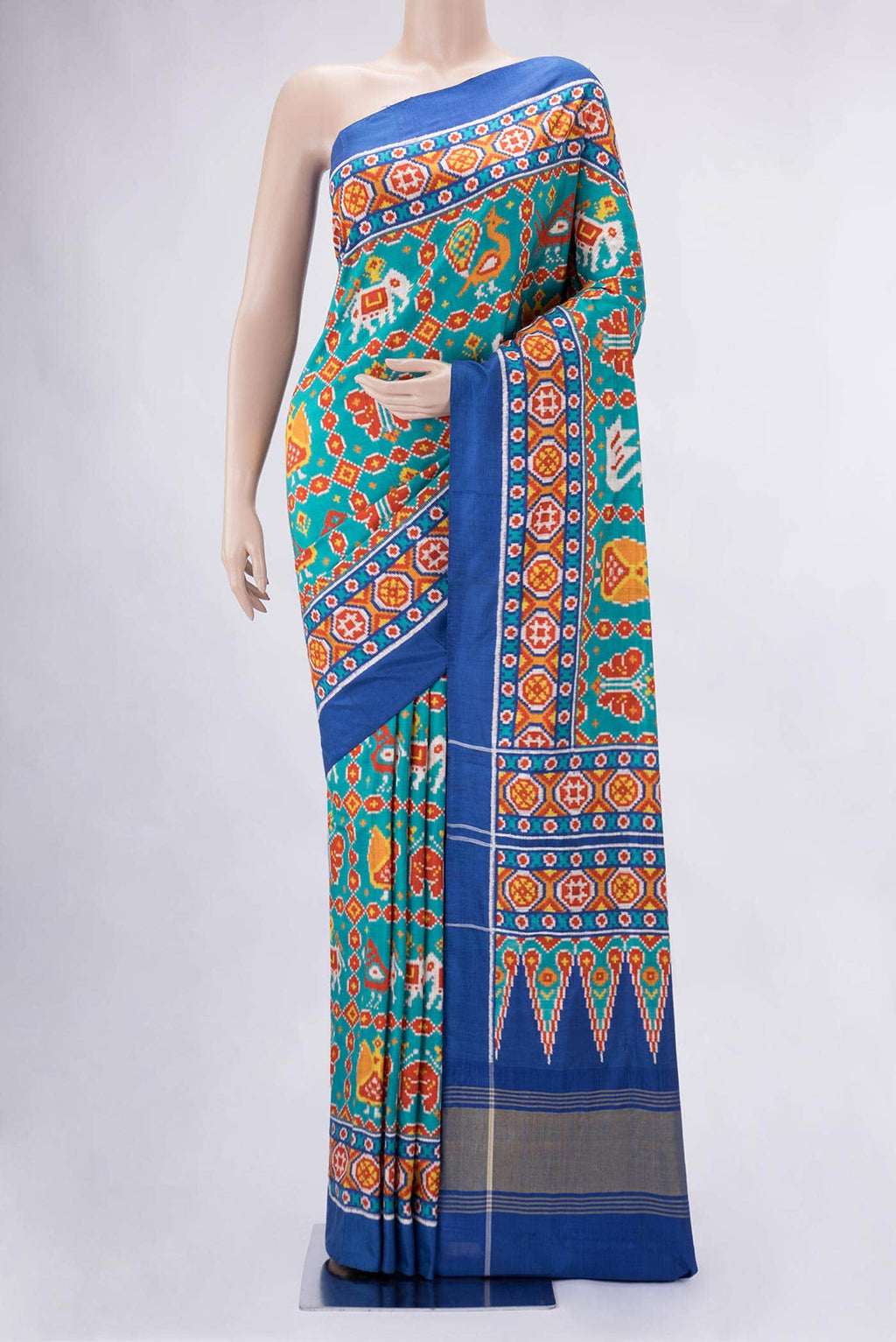 Pure Silk Pure Zari Blue Dual Tone Double Ikat Saree