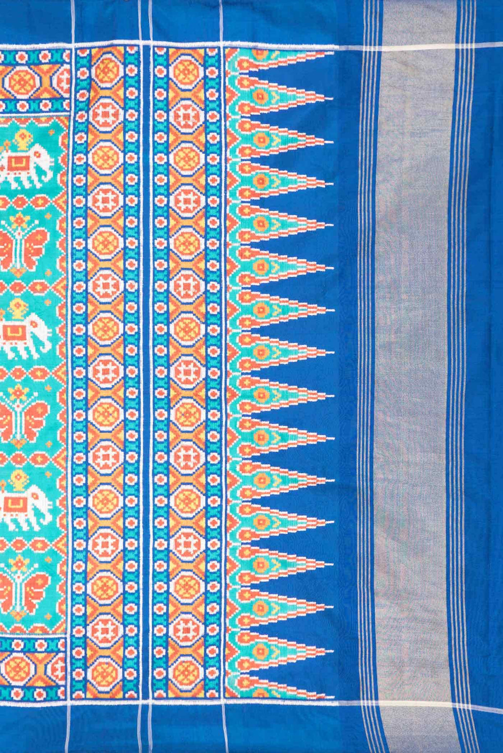 Pure Silk Pure Zari Blue Dual Tone Double Ikat Saree