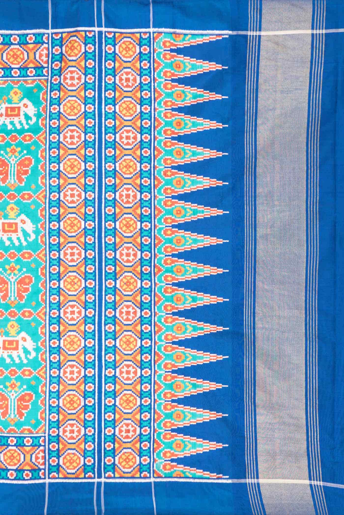 Pure Silk Pure Zari Blue Dual Tone Double Ikat Saree