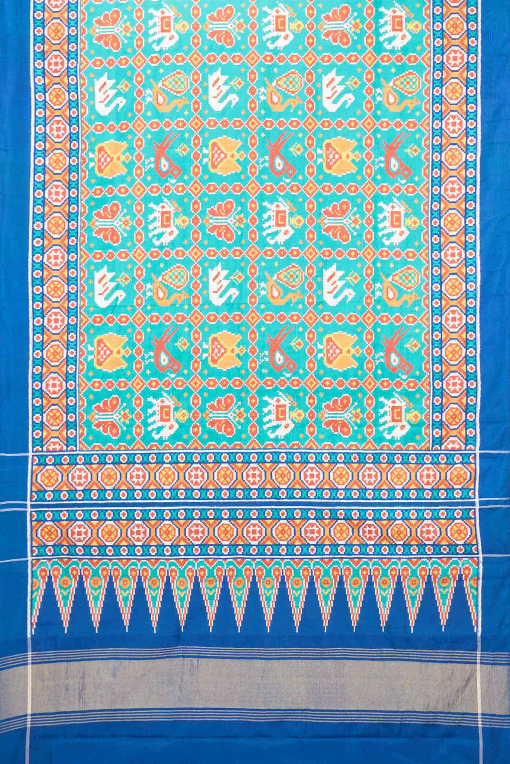 Pure Silk Pure Zari Blue Dual Tone Double Ikat Saree