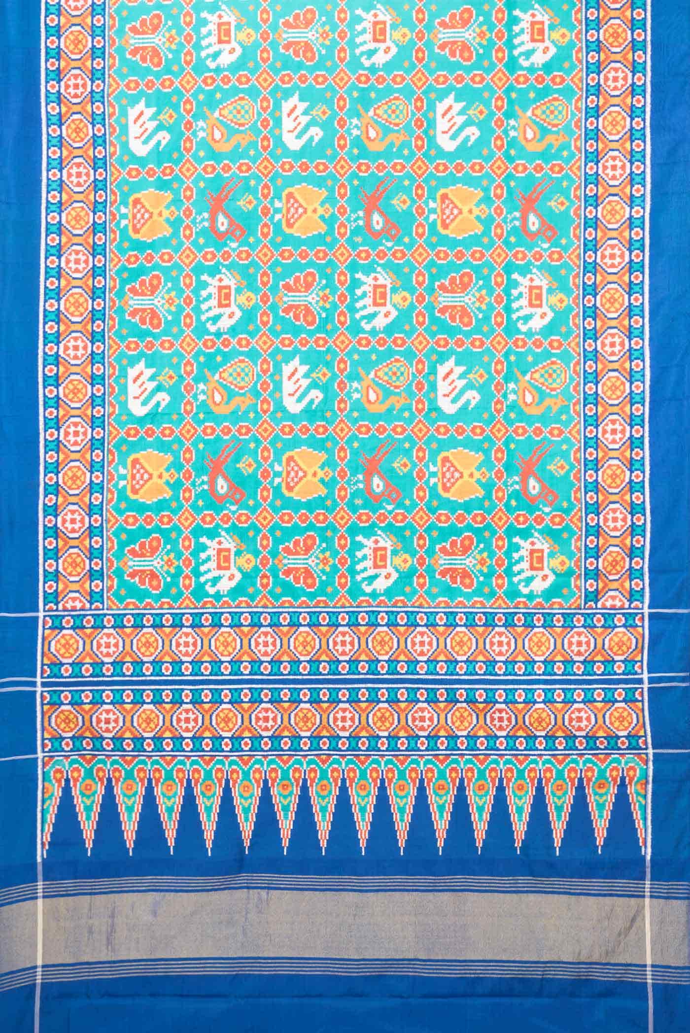 Pure Silk Pure Zari Blue Dual Tone Double Ikat Saree