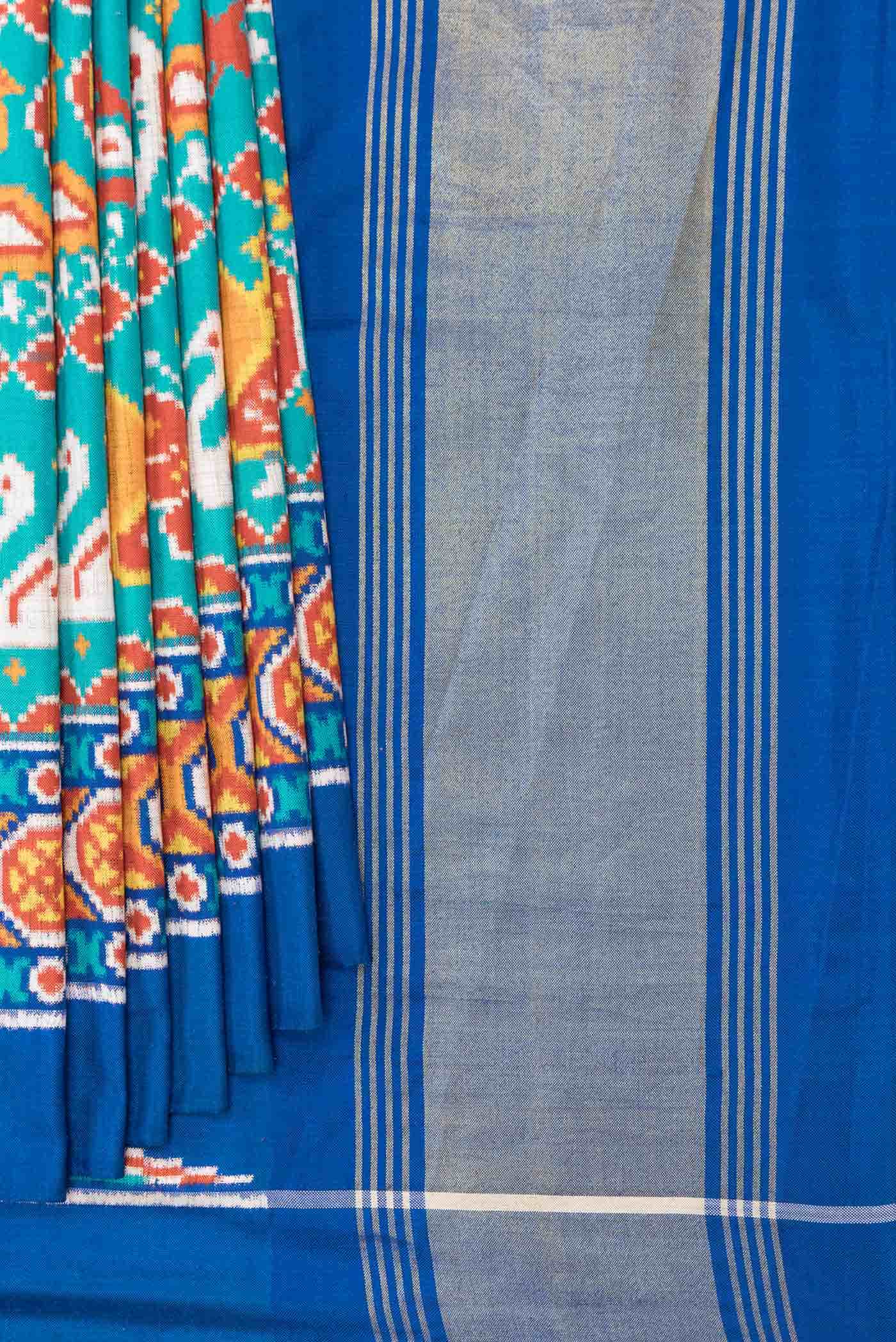 Pure Silk Pure Zari Blue Dual Tone Double Ikat Saree