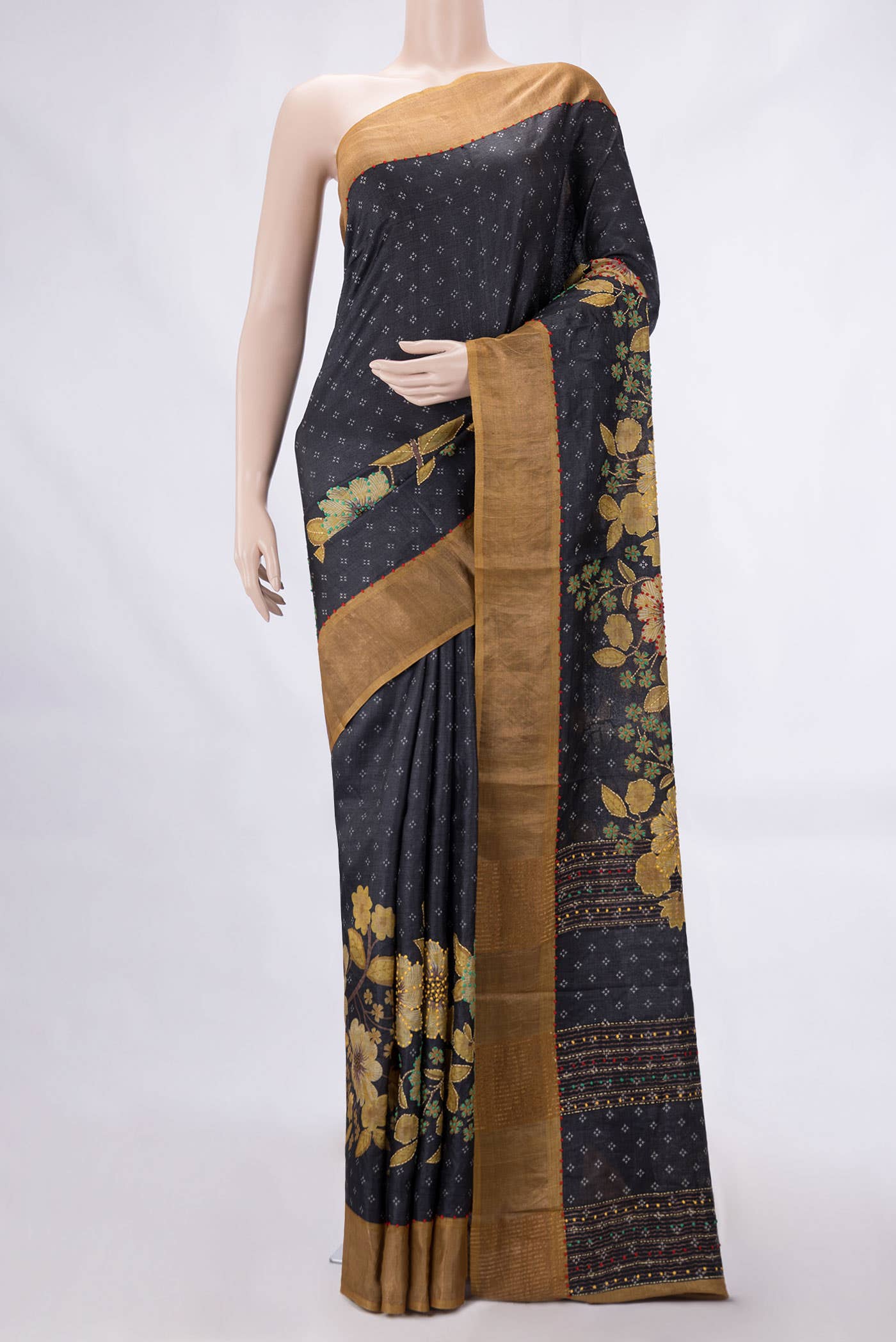 Black Tussar Silk Saree