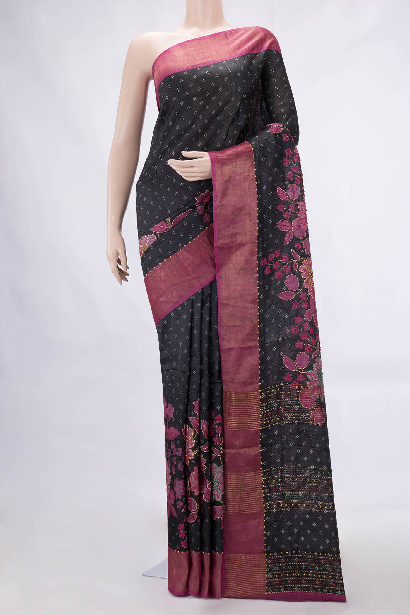 Black Tussar Silk Saree