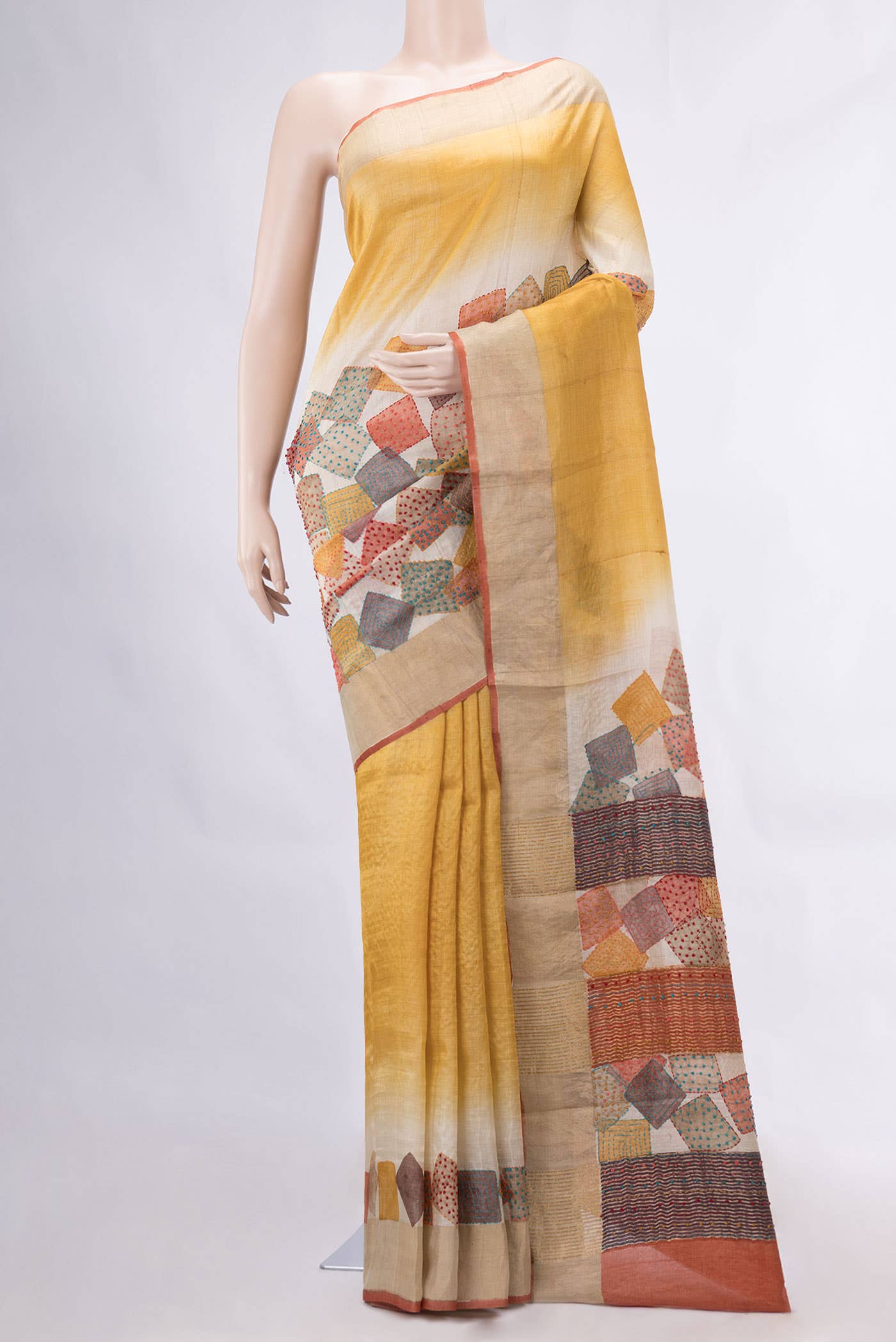 Mustard Tussar Silk Saree