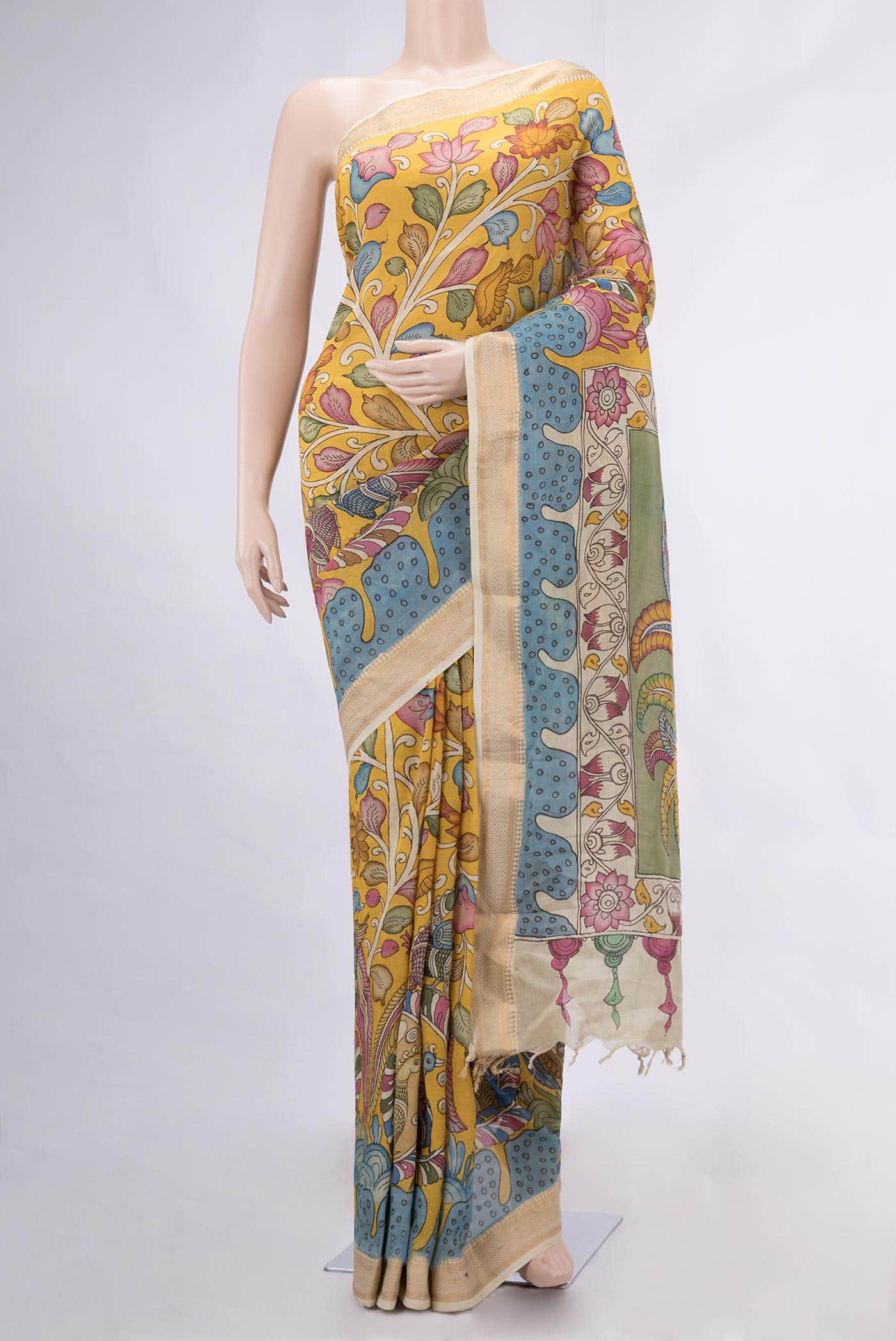 Yellow Dual Tone Tussar Silk Saree