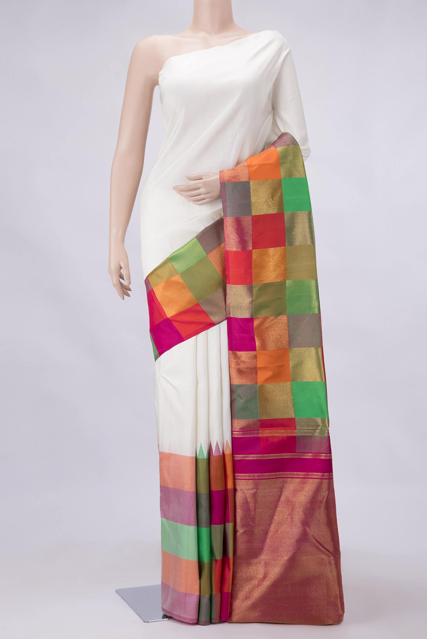 Off White Dual Tone Kanchipuram Silk Saree