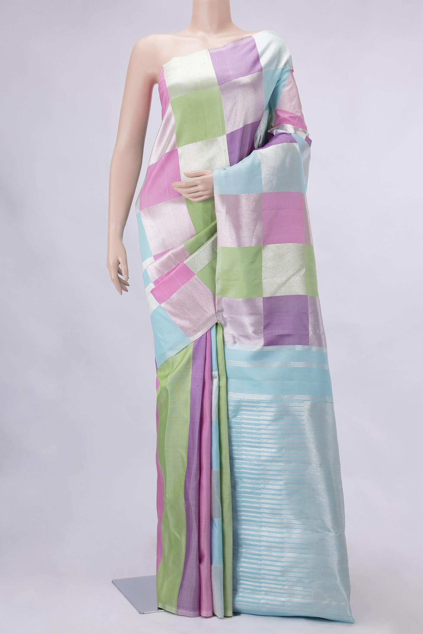 Pink Purple and Green Dual Tone Kanchipuram Silk Saree