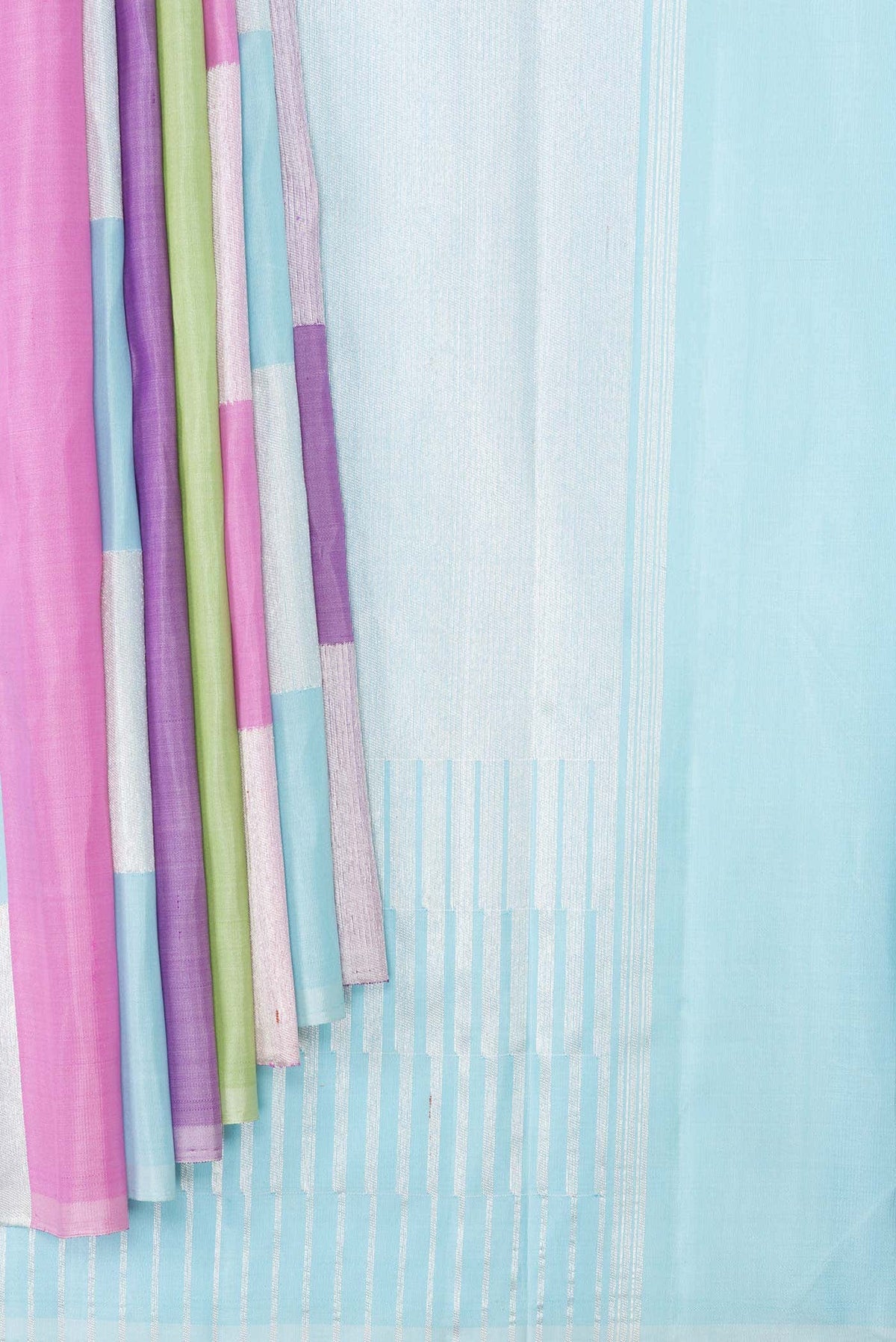 Pink, Purple and Green Dual Tone Kanjivaram Silk Saree