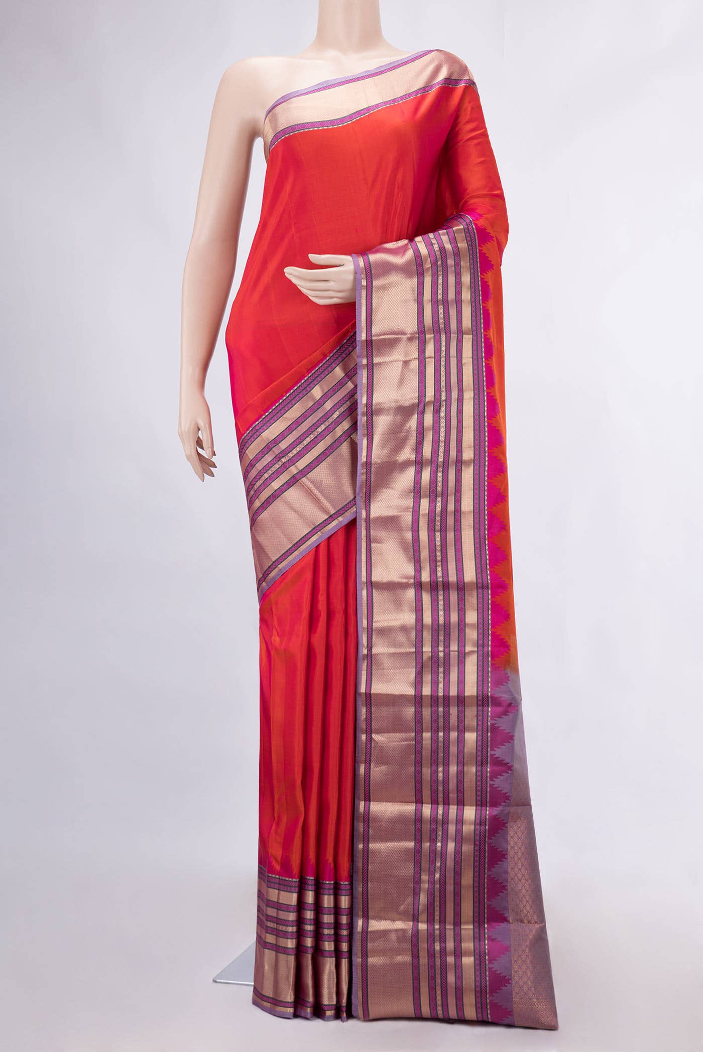 Orange Dual Tone Kanchipuram Silk Saree