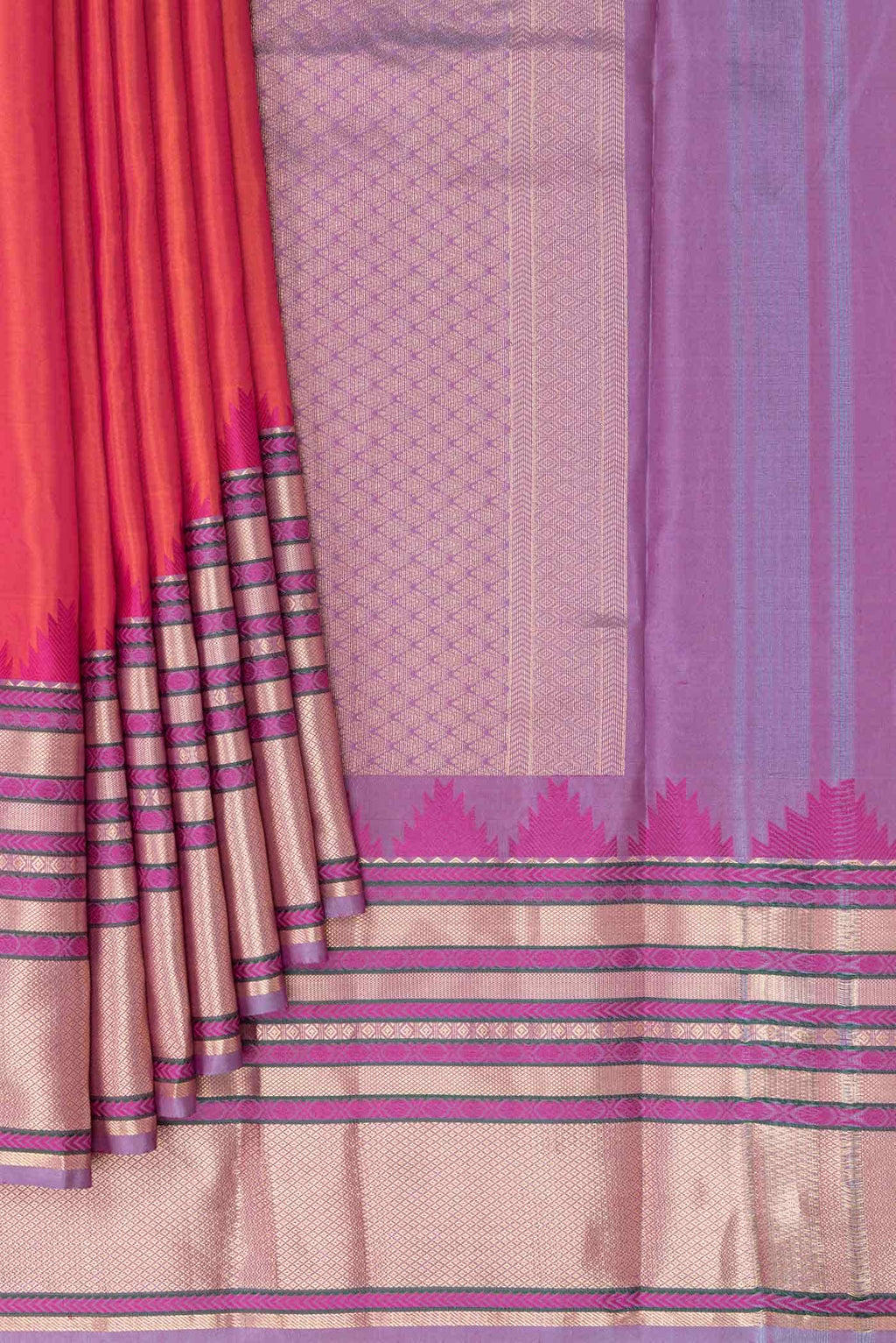 Orange Dual Tone Kanchipuram Silk Saree