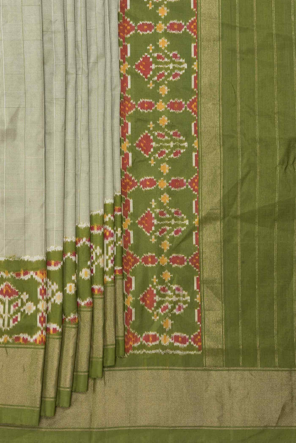 Light Green Dual Tone Double Ikat Saree