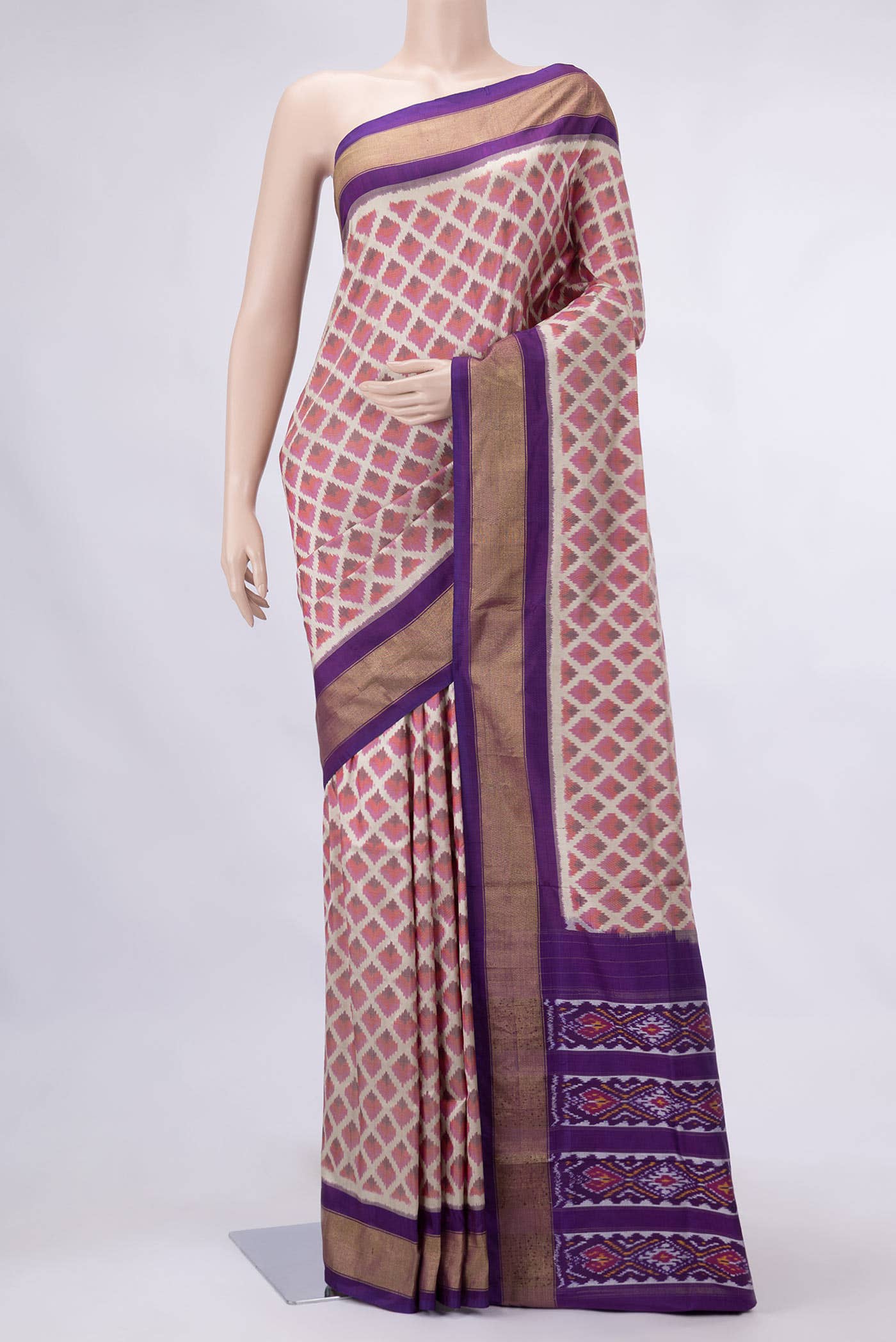 Beige Dual Tone Double Ikat Saree
