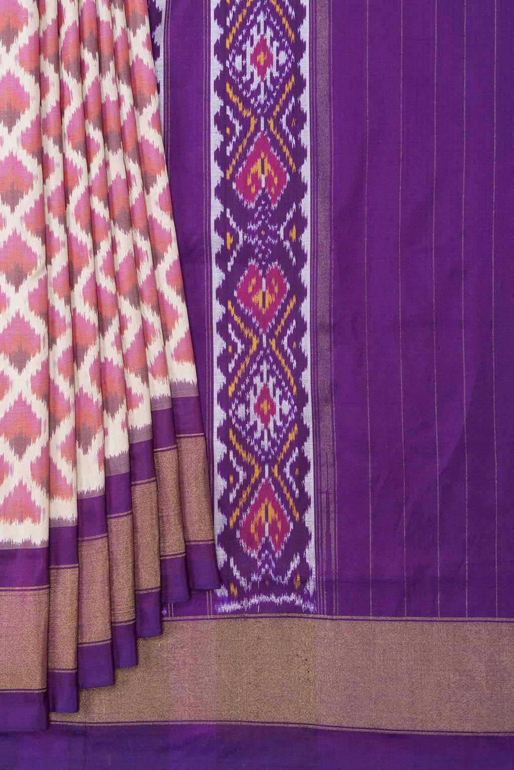 Beige Dual Tone Double Ikat Saree