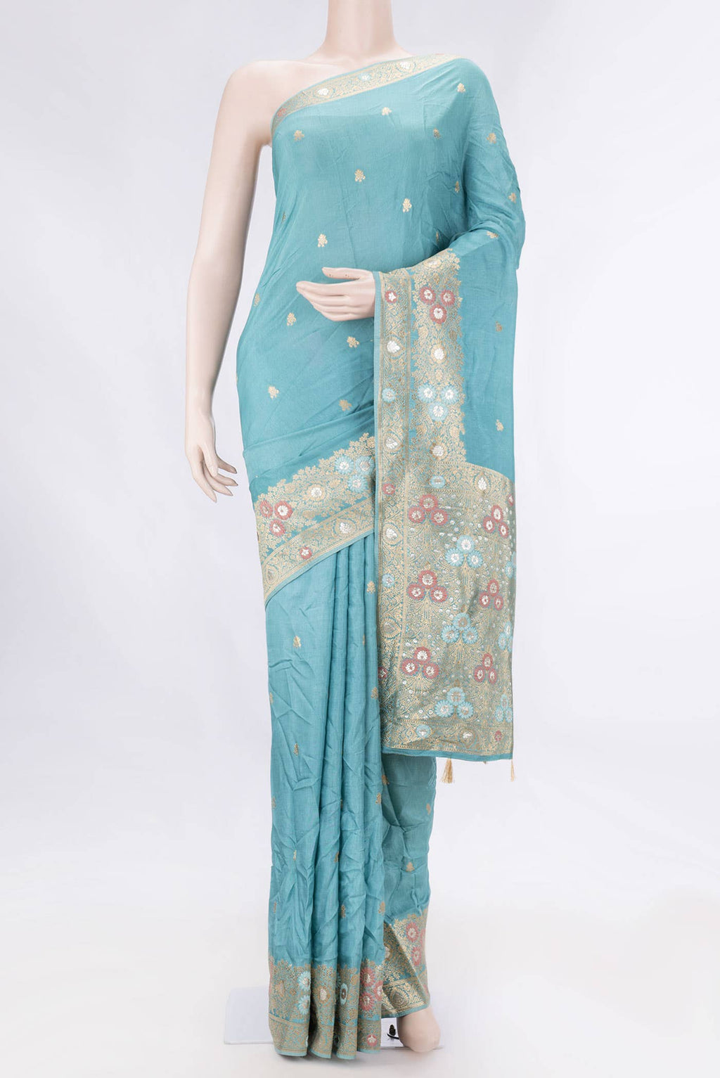 Light Blue Dual Tone Blended Satin Crepe Saree