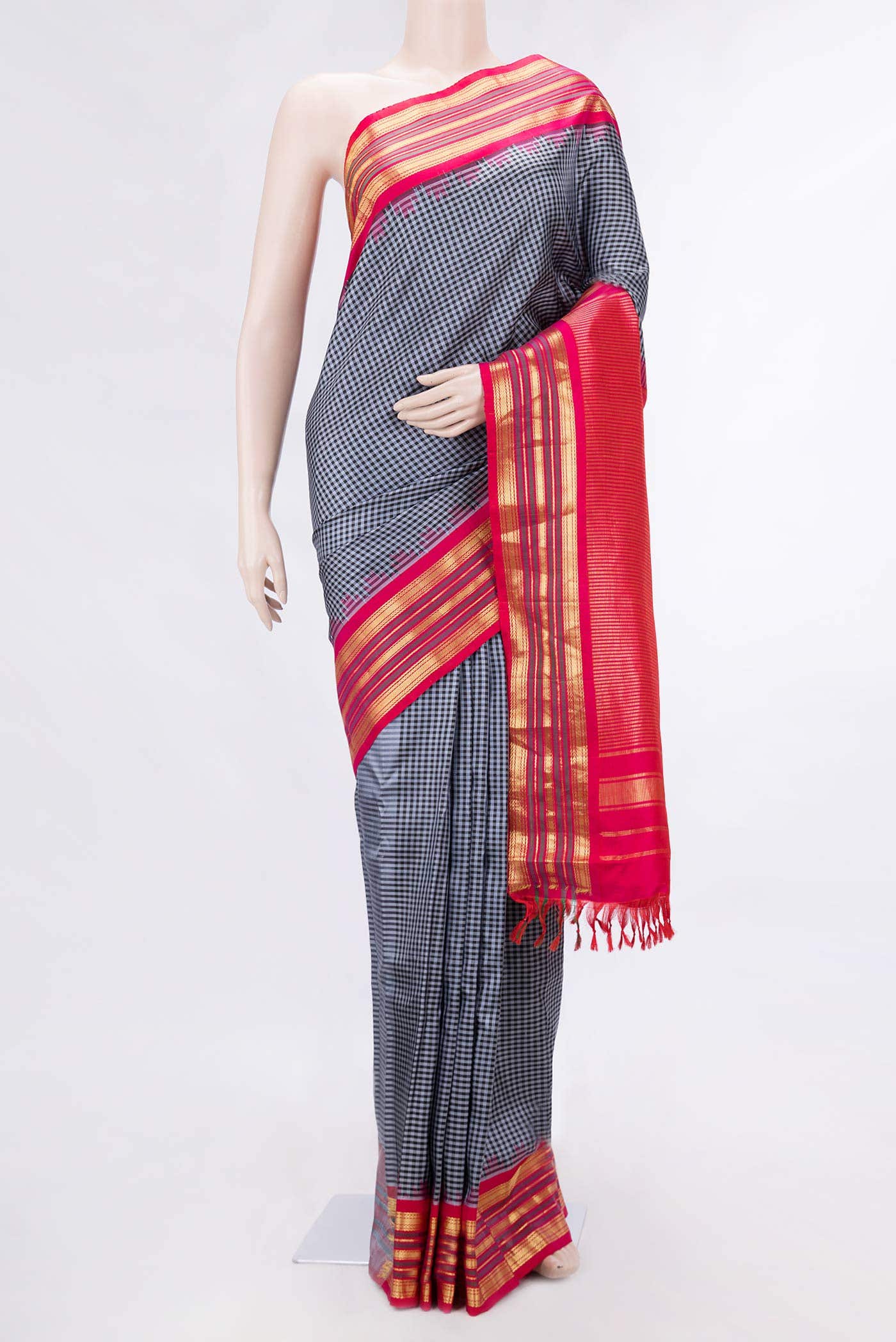 Grey Dual Tone Gadwal Silk Saree