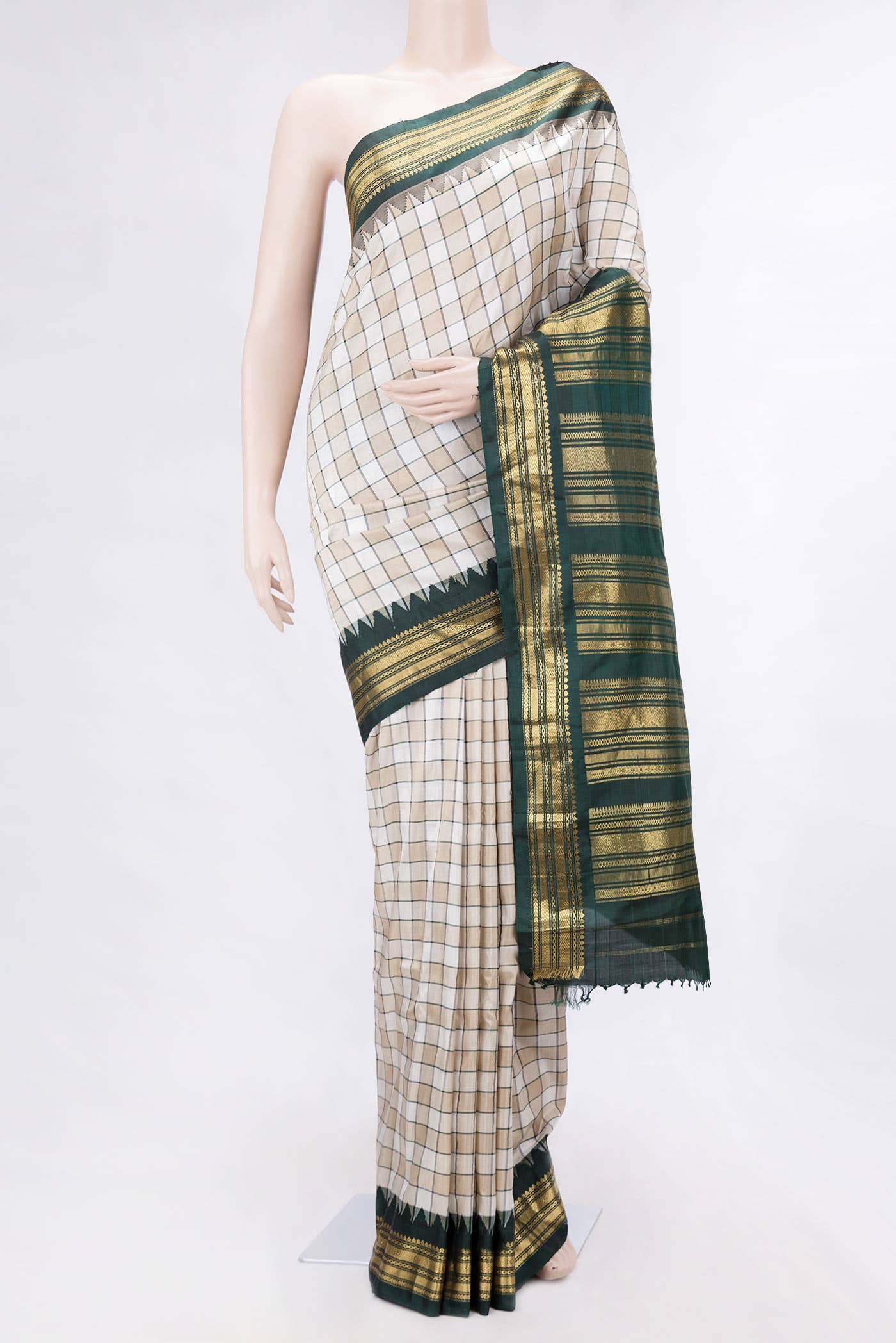 Off White and Beige Dual Tone Gadwal Silk Saree