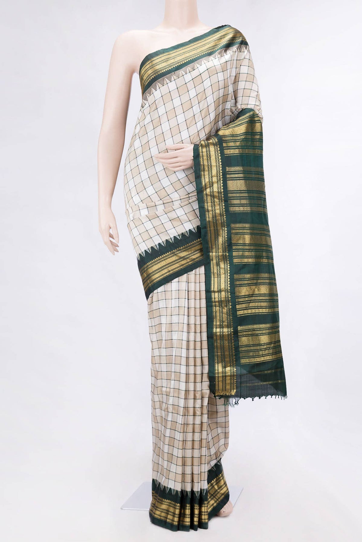 Off White and Beige Dual Tone Gadwal Silk Saree