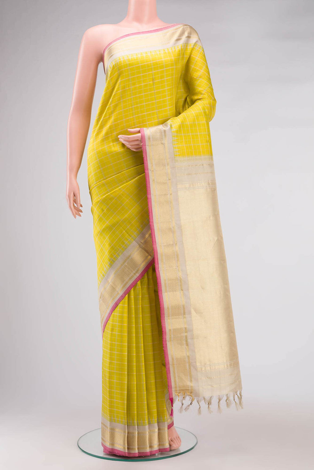 Yellow Gadwal Silk Saree