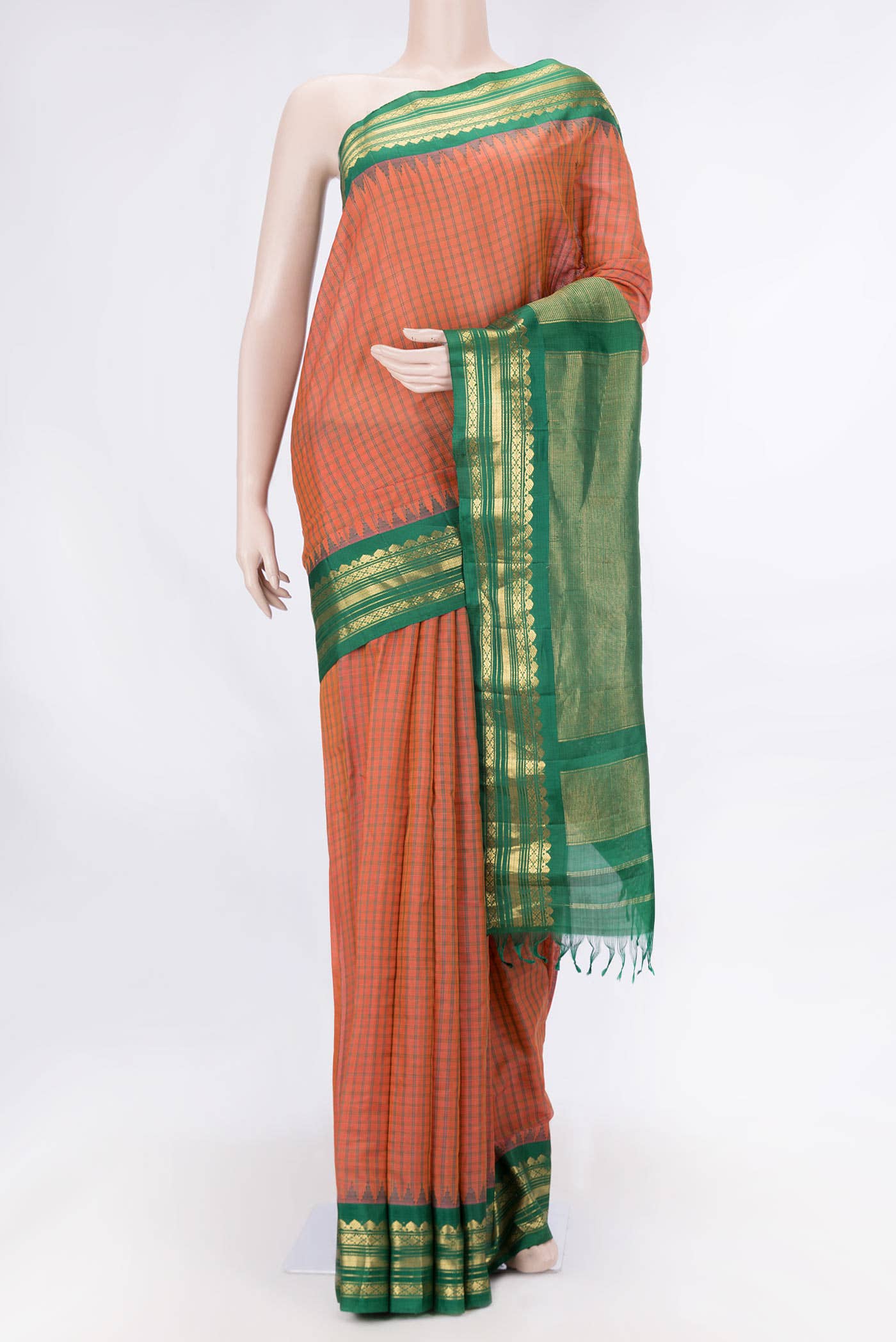 Orange Dual Tone Gadwal cotton Saree