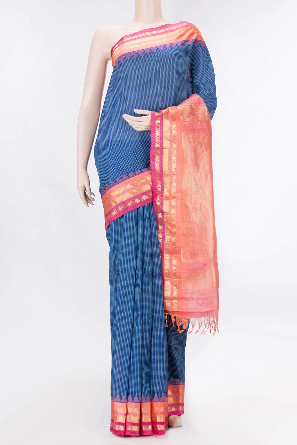 Peacock Blue Dual Tone Gadwal cotton Saree