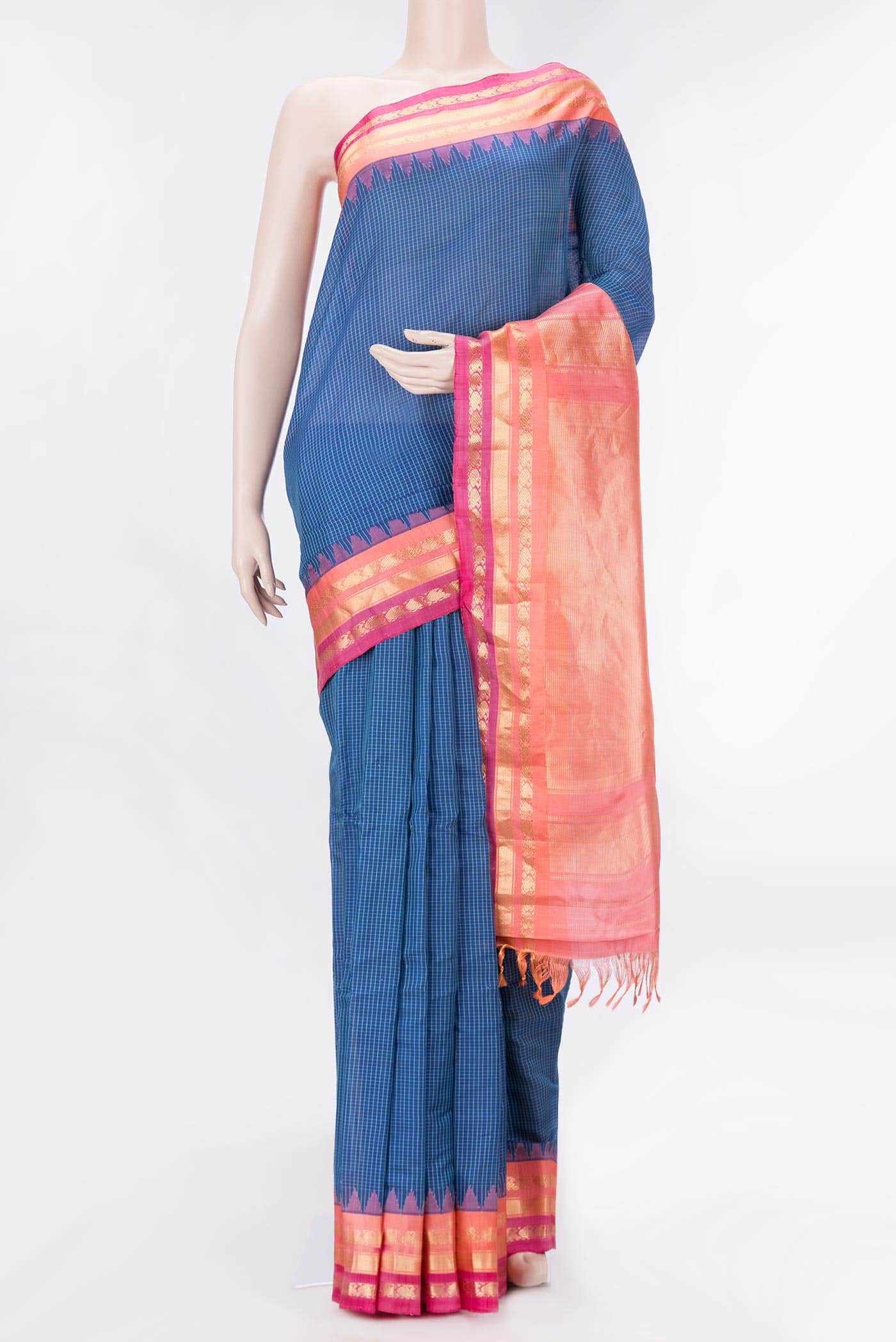Peacock Blue Dual Tone Gadwal cotton Saree