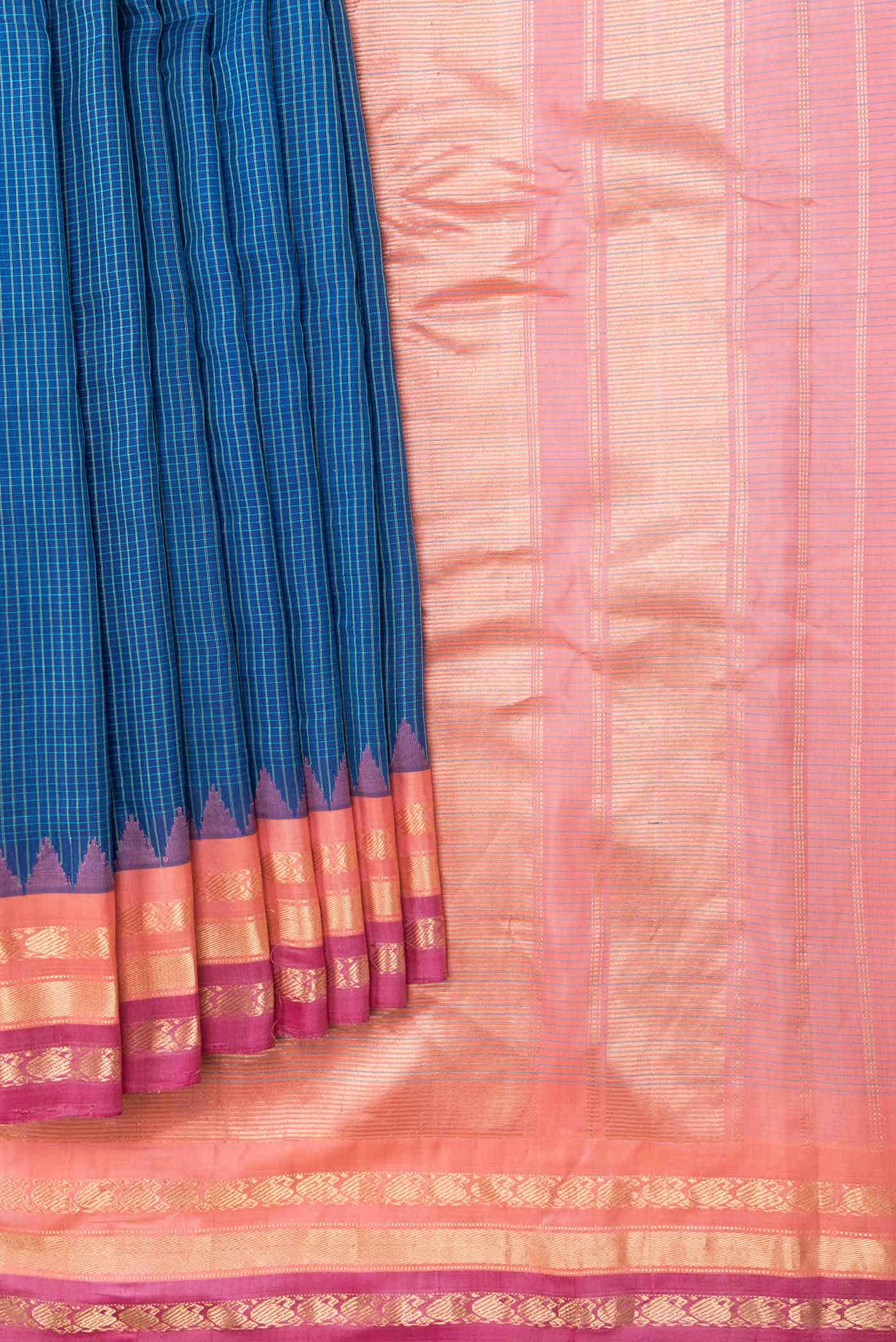 Peacock Blue Dual Tone Gadwal cotton Saree