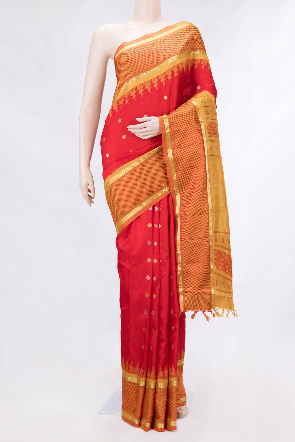 Red Dual Tone Gadwal Silk Saree
