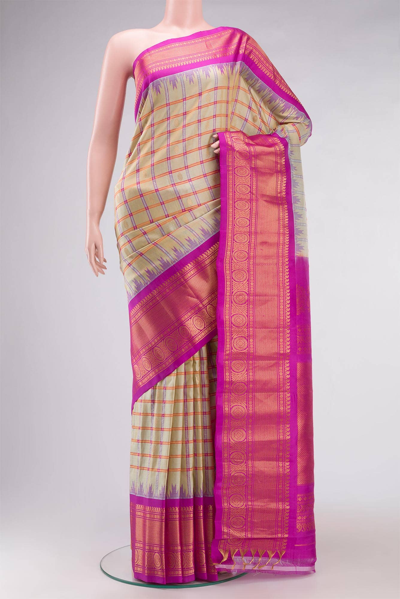 Beige Gadwal Silk Saree