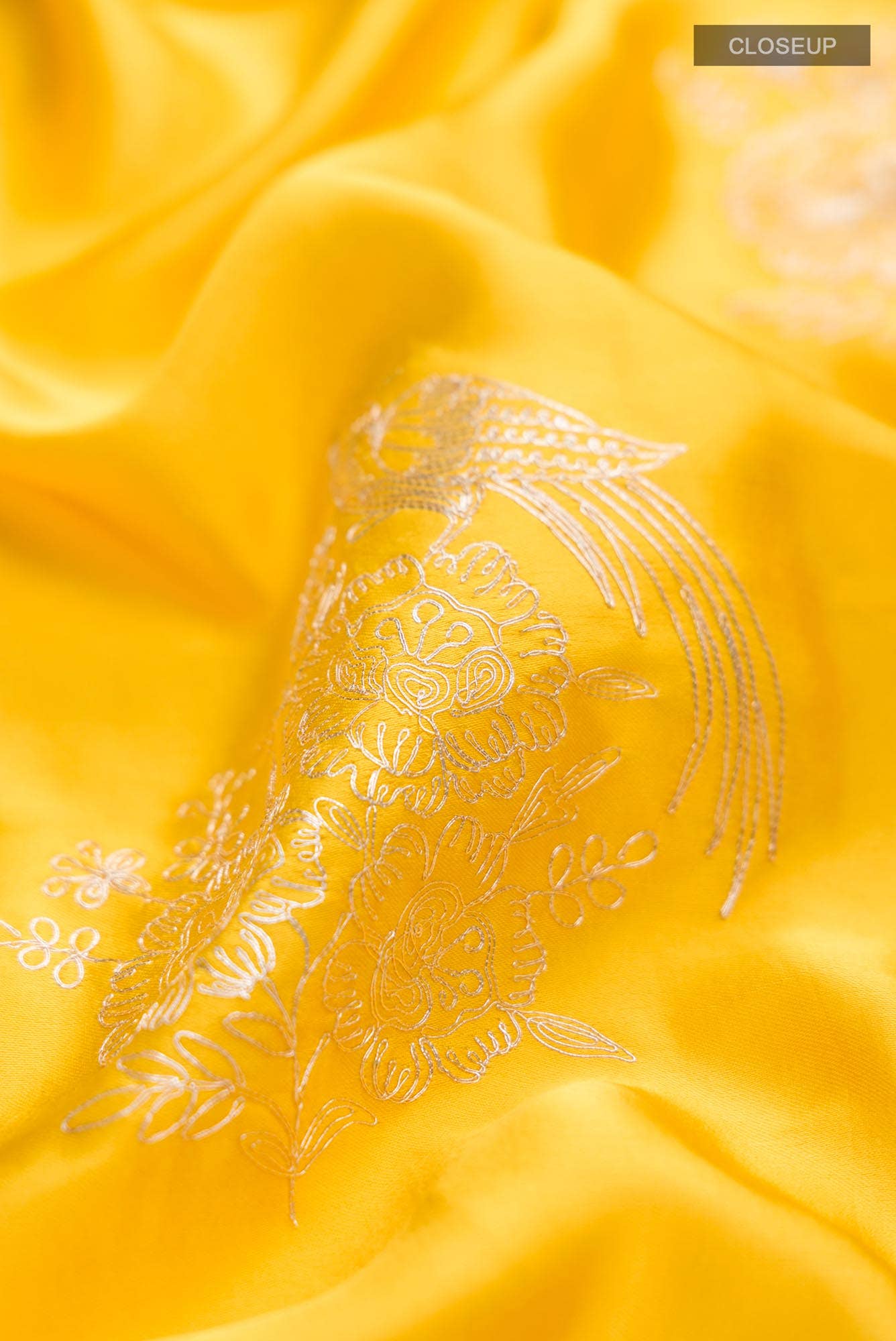 Yellow Satin Crepe Saree