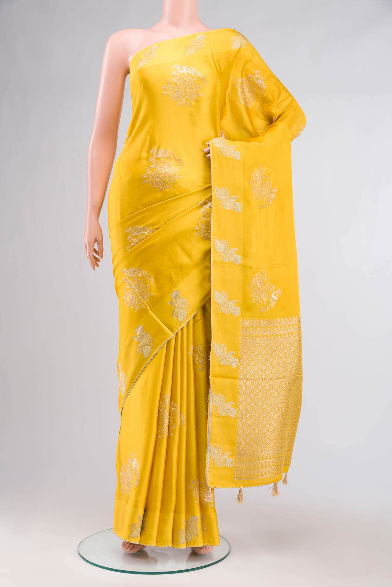 Yellow Satin Crepe Saree