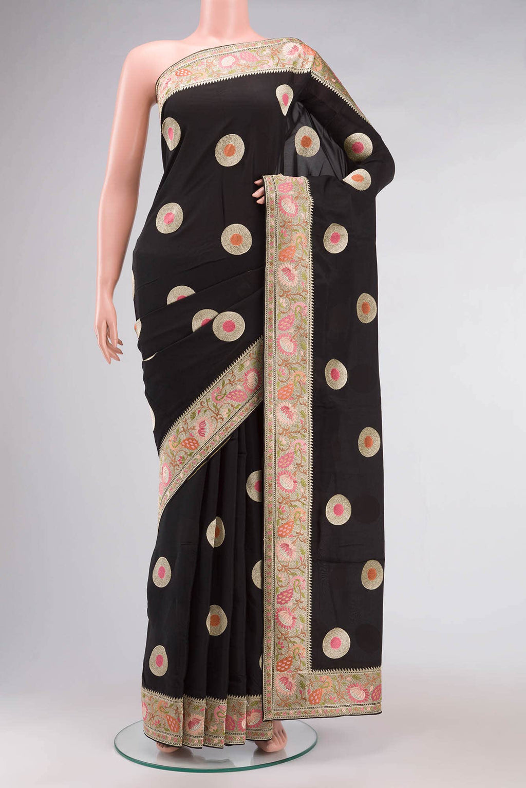 Black Mysore Crepe Saree