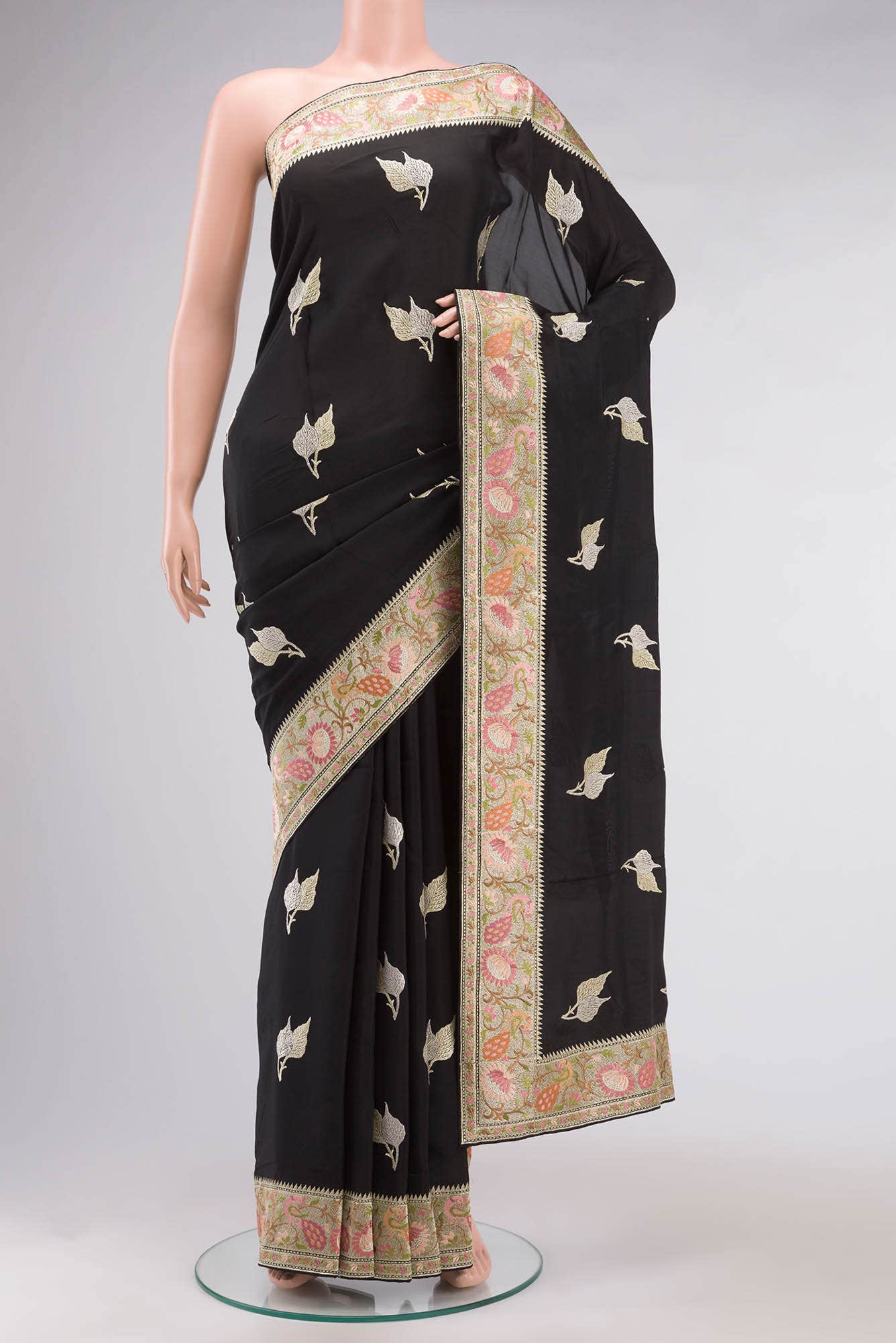 Black Mysore Crepe Saree