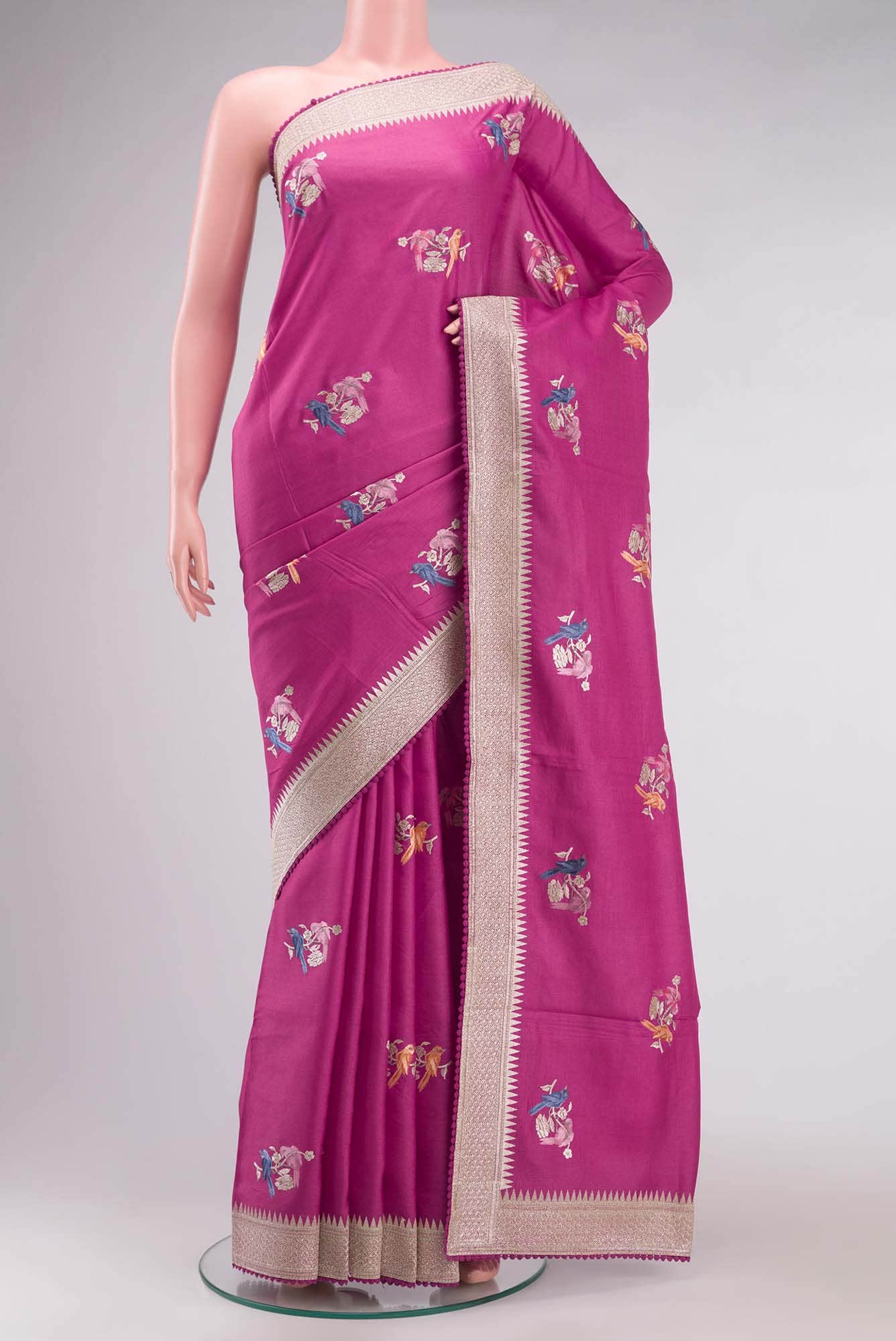 Pink Tussar Silk Saree