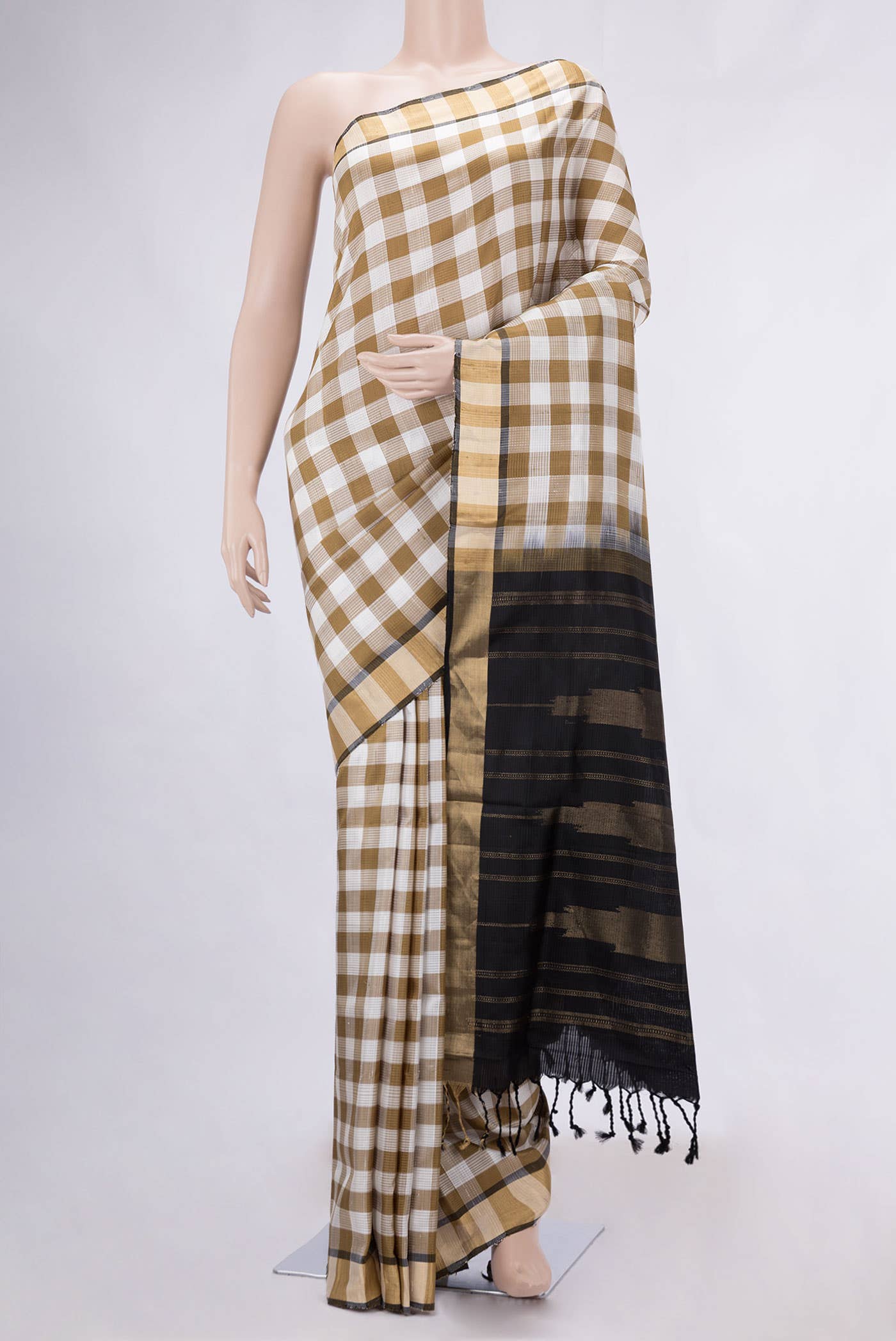 Off White and Gold Dual Tone Soft Silk Saree