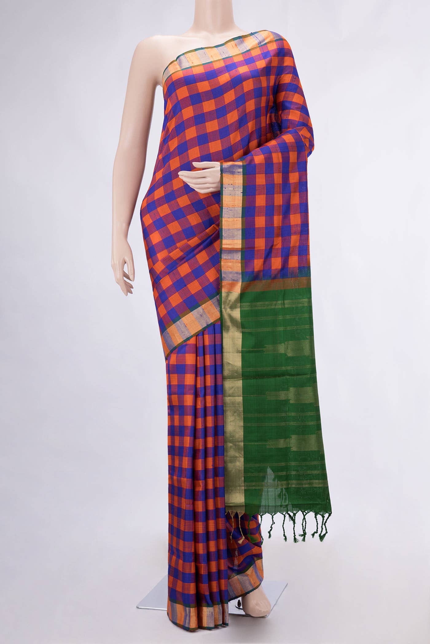 Orange and Royal Blue Dual Tone Soft Silk Saree