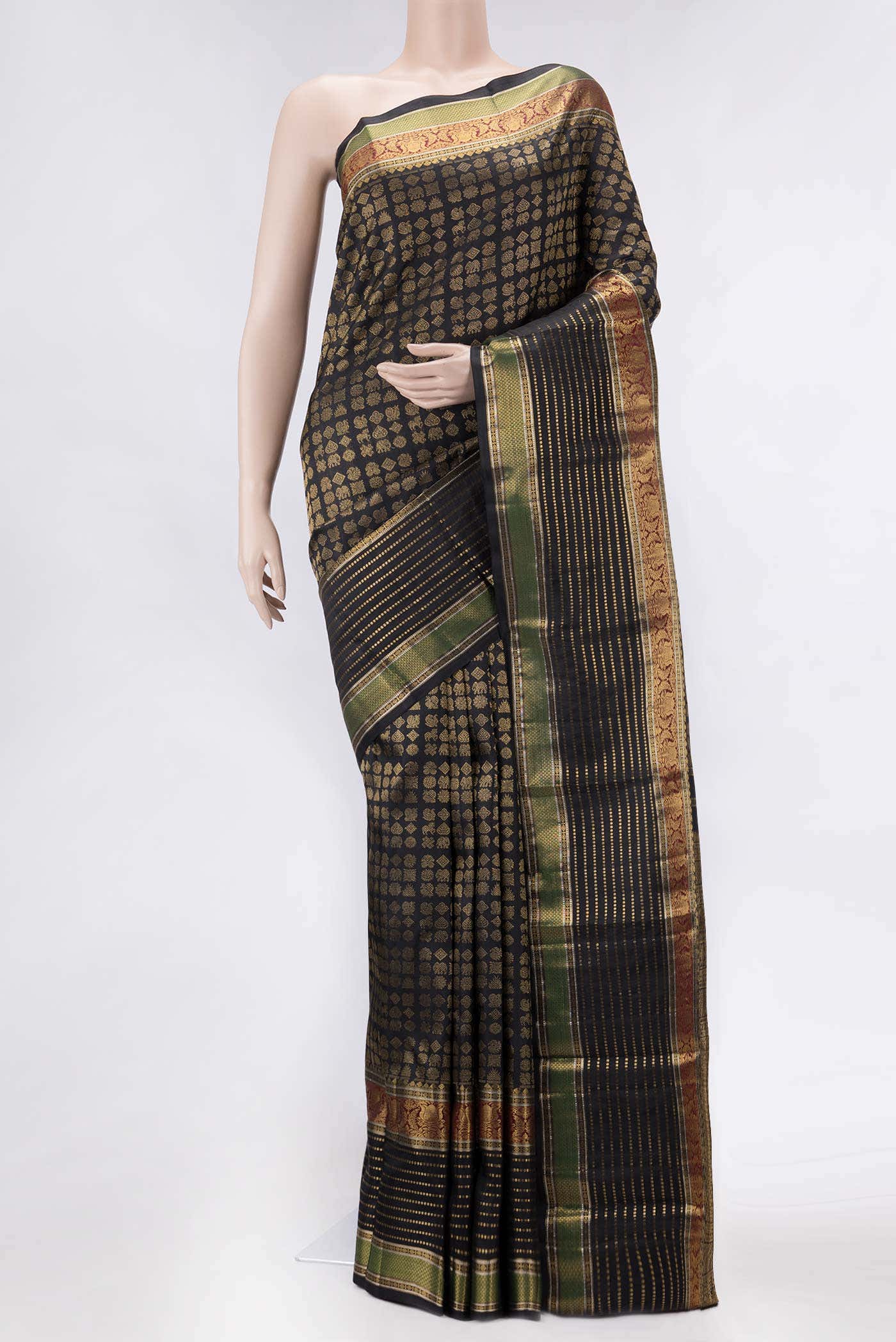 Black Dual Tone Kanchipuram Silk Saree