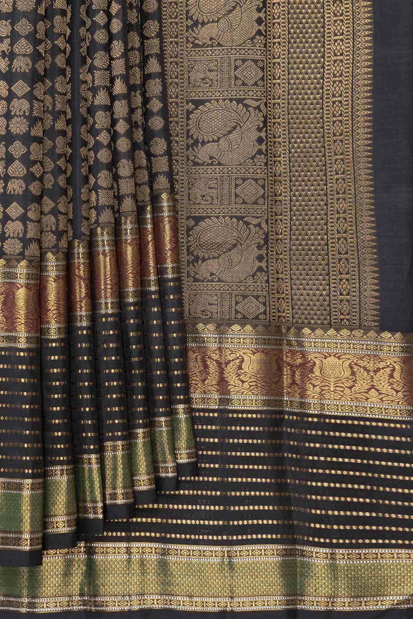Black Dual Tone Kanchipuram Silk Saree