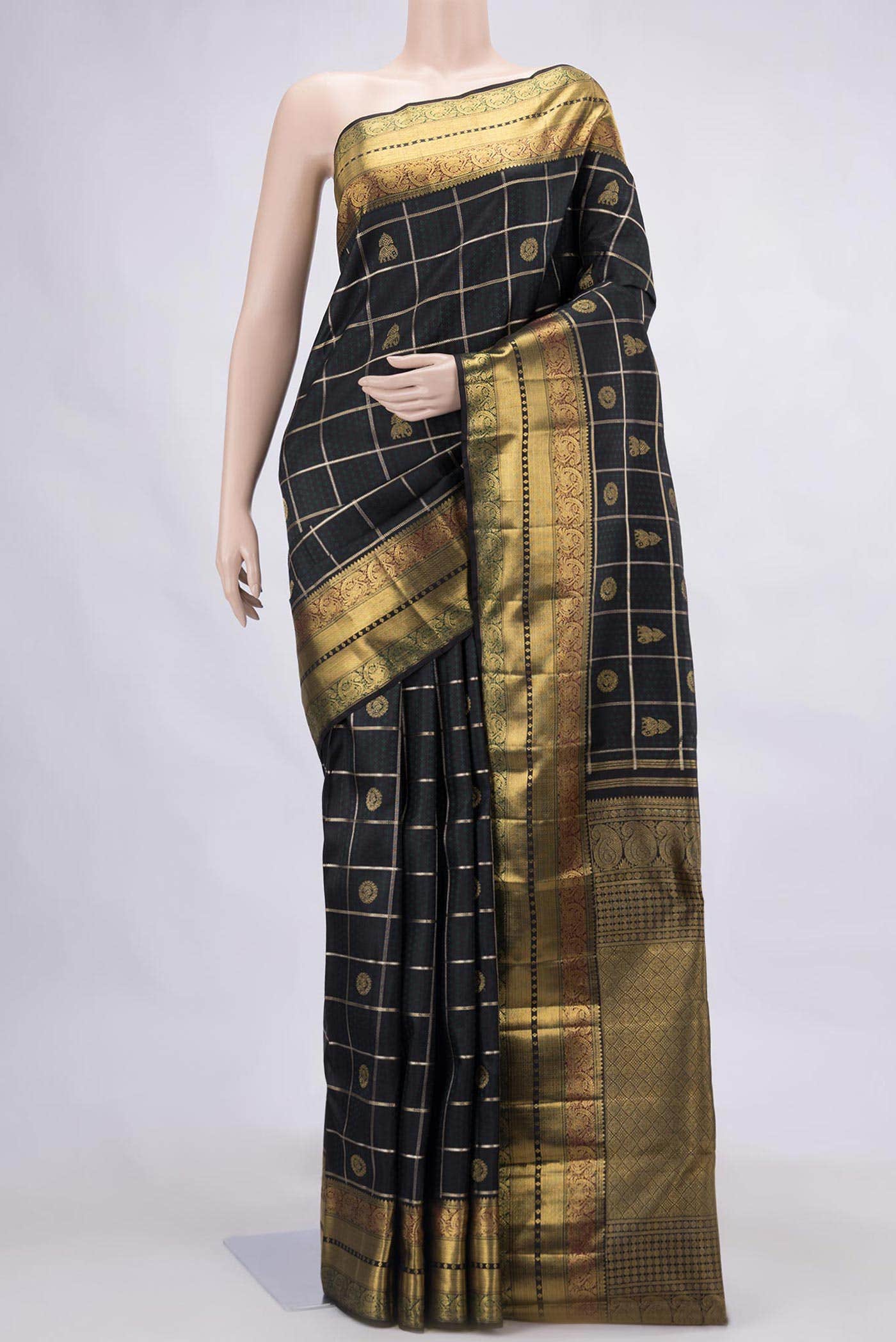 Bottle Green Dual Tone Kanchipuram Silk Saree